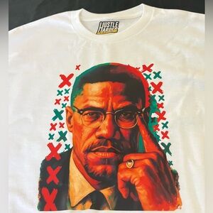 Malcolm X Focused Concentrate Deep Thought Red Green X Painting Men’s White Tee